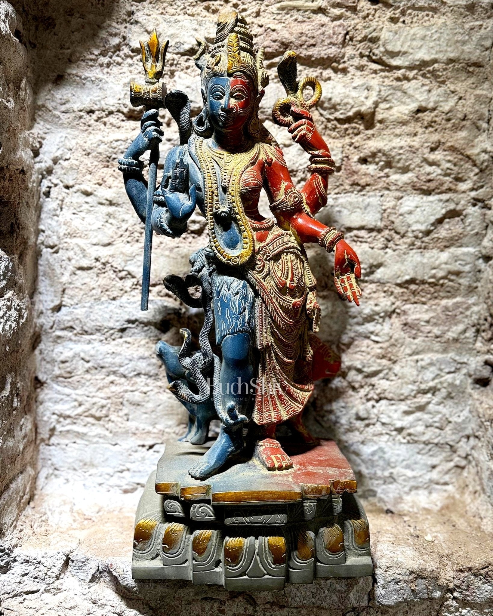 Brass Ardhanarishwara Statue - 19 Inch dual tone | 100% Certified Copper & Brass - Sama Homes Idol - Brass Sculpture - Eco-friendly - Sama Homes