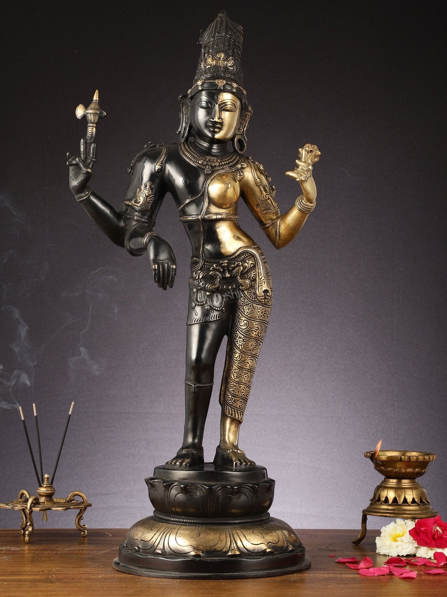 Brass Ardhanarishwara Statue - 27" | 100% Certified Copper & Brass - Sama Homes Idol - Brass Sculpture
