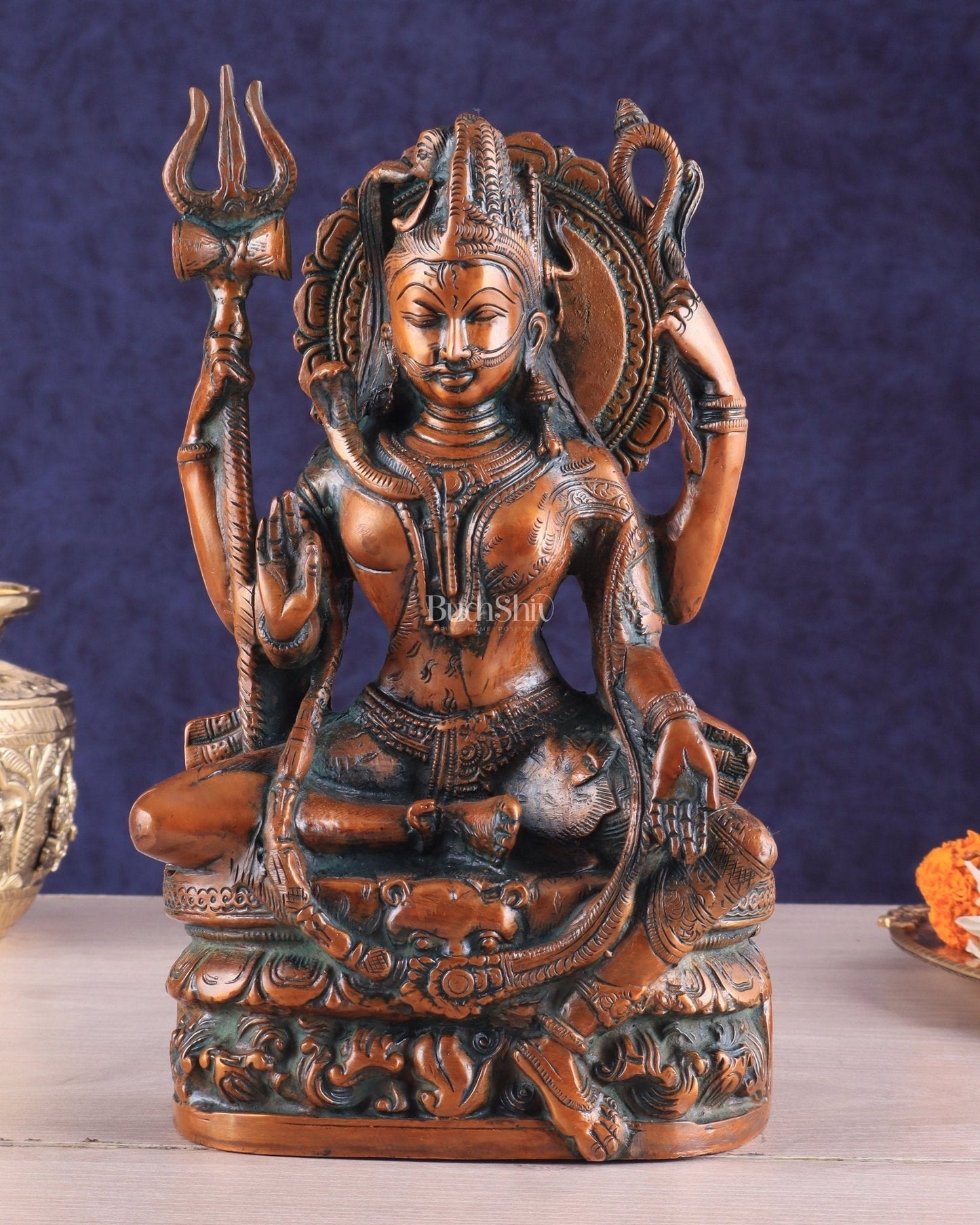 Brass Ardhanarishwara Statue - Lord Shiva and Goddess Parvati Sculpture - 9.5 inch Antique brown | 100% Certified Copper & Brass - Sama Homes Idol - Brass Sculpture