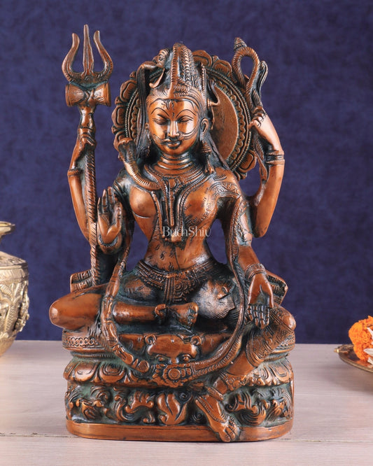 Brass Ardhanarishwara Statue - Lord Shiva and Goddess Parvati Sculpture - 9.5 inch Antique brown | 100% Certified Copper & Brass - Sama Homes Idol - Brass Sculpture