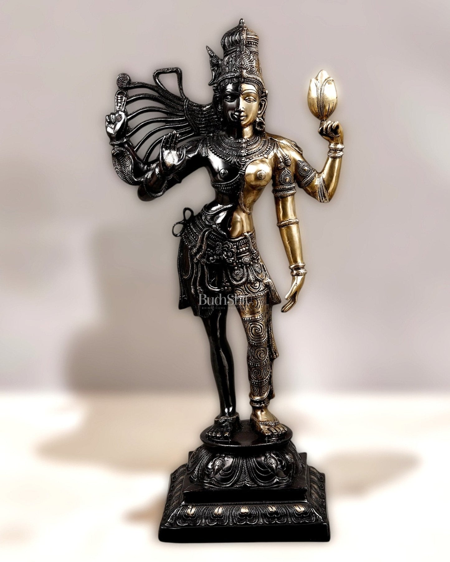 Brass Ardhanarishwara Statue – Shiv and Parvati as One 40" | 100% Certified Copper & Brass - Sama Homes Idol - Brass Sculpture