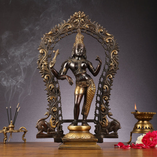 Brass Ardhanarishwara Statue with Prabhavali | Half Shiva Half Parvati | 18" | 100% Certified Copper & Brass - Sama Homes Idol - Brass Sculpture