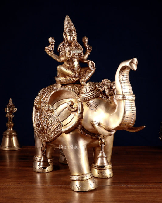 Brass Ashtalakshmi on Elephant – 15" | 100% Certified Copper & Brass - Sama Homes Idol - Brass Sculpture