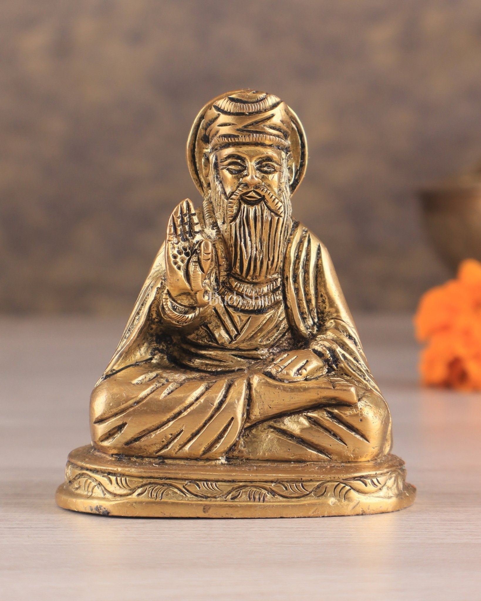 Brass Baba Guru Nanak Dev Ji miniature Statue - Sacred Sikh Religious Sculpture 3 inch | 100% Certified Copper & Brass - Sama Homes Idol - Brass Sculpture - Eco-friendly - Sama Homes