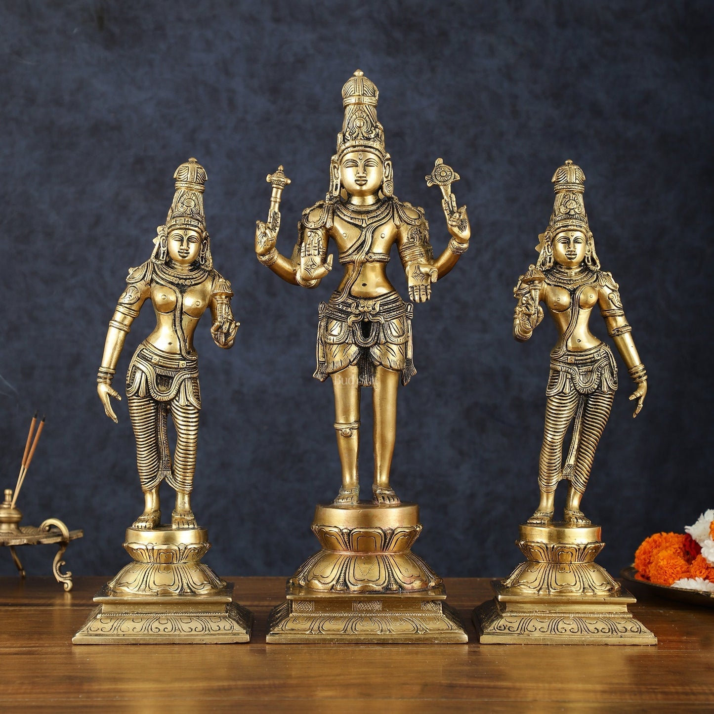 Brass Bhagawan Hari-Hara with Lakshmi and Parvati Ji – Handcrafted, 16.5" | 100% Certified Copper & Brass - Sama Homes Idol - Brass Sculpture