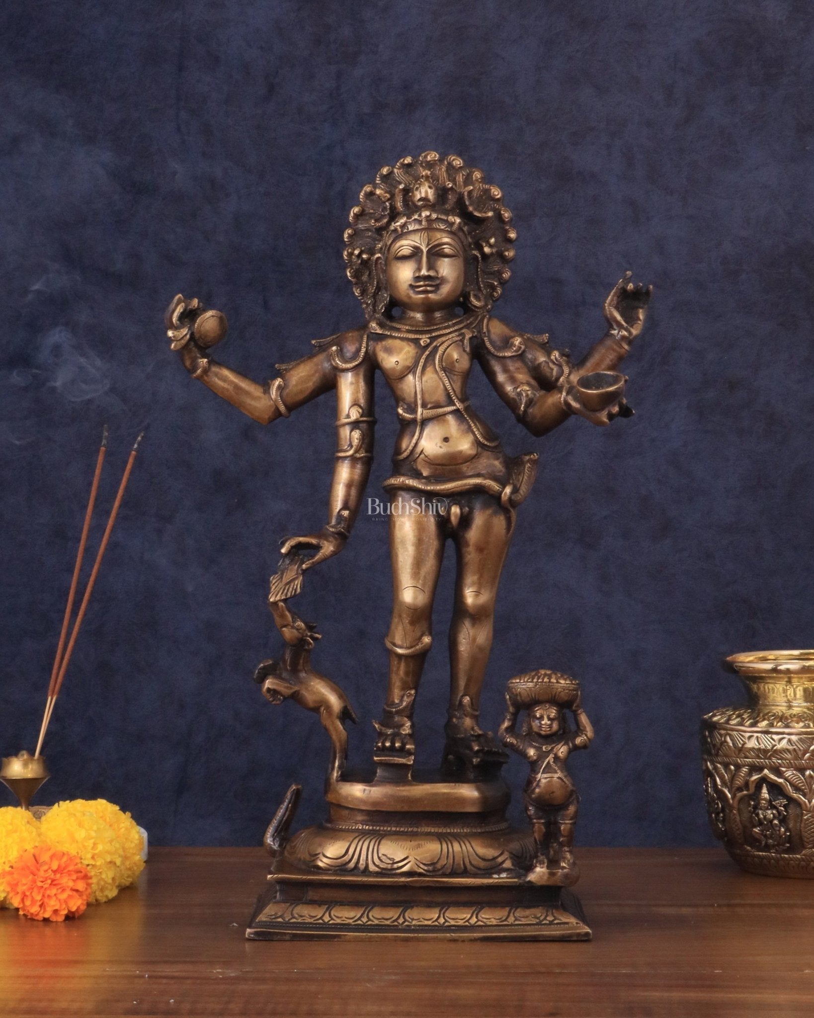 Brass Bhikshatana Kaal Bhairava Shiva Idol - 15" vintage | 100% Certified Copper & Brass - Sama Homes Idol - Brass Sculpture - Eco-friendly - Sama Homes