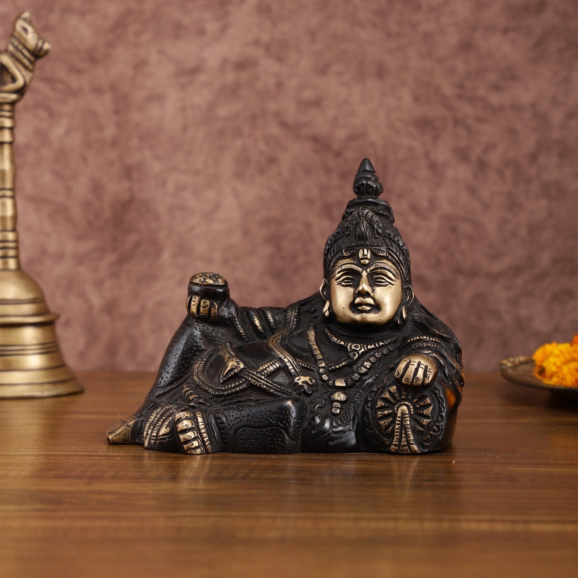 Brass black Resting Kuber Idol 6 inch | 100% Certified Copper & Brass - Sama Homes Idol - Brass Sculpture - Eco-friendly - Sama Homes