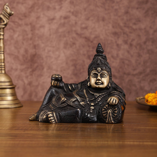 Brass black Resting Kuber Idol 6 inch | 100% Certified Copper & Brass - Sama Homes Idol - Brass Sculpture