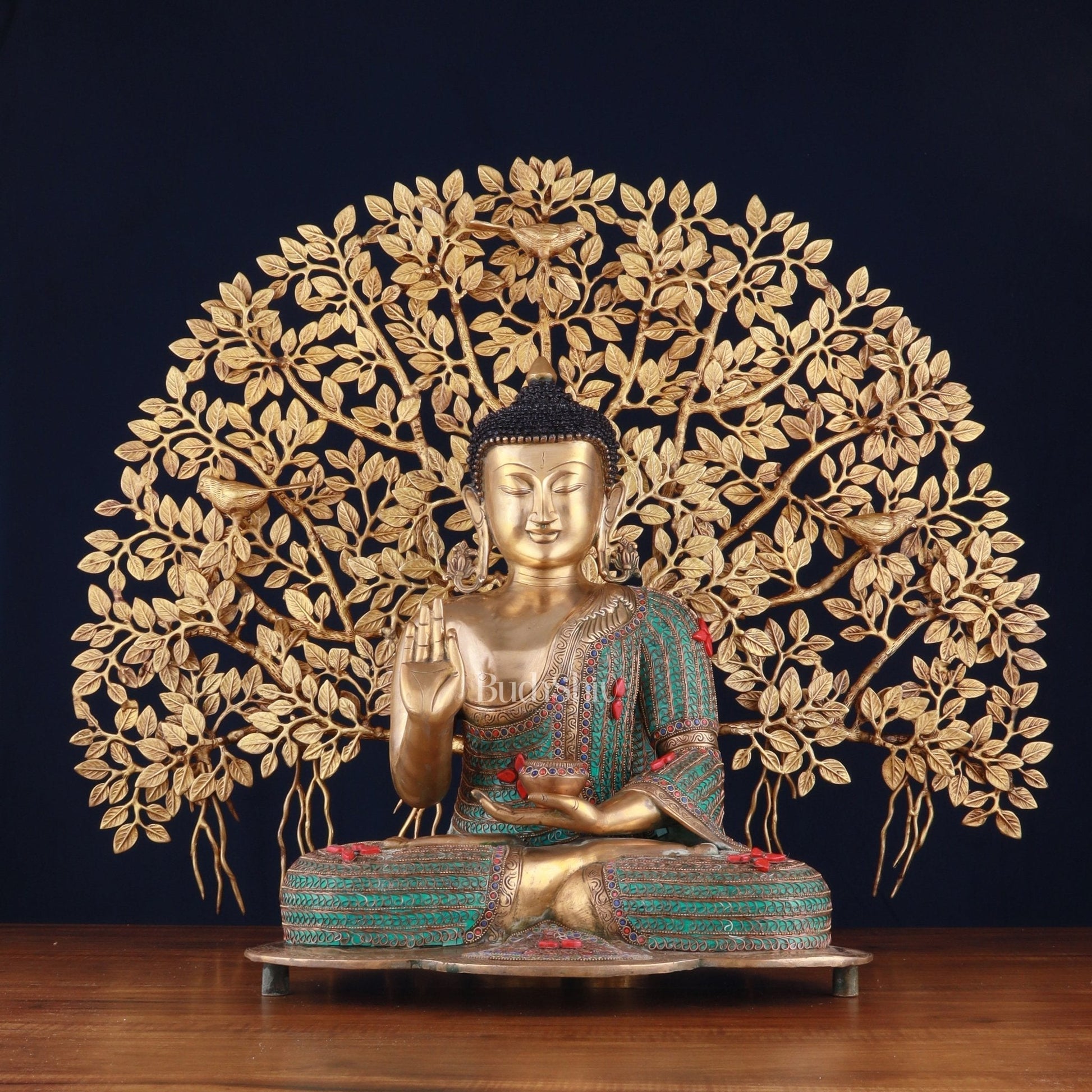Brass Buddha Idol & Kalpavriksha Tree combo | 100% Certified Copper & Brass - Sama Homes Idol - Brass Sculpture - Eco-friendly - Sama Homes