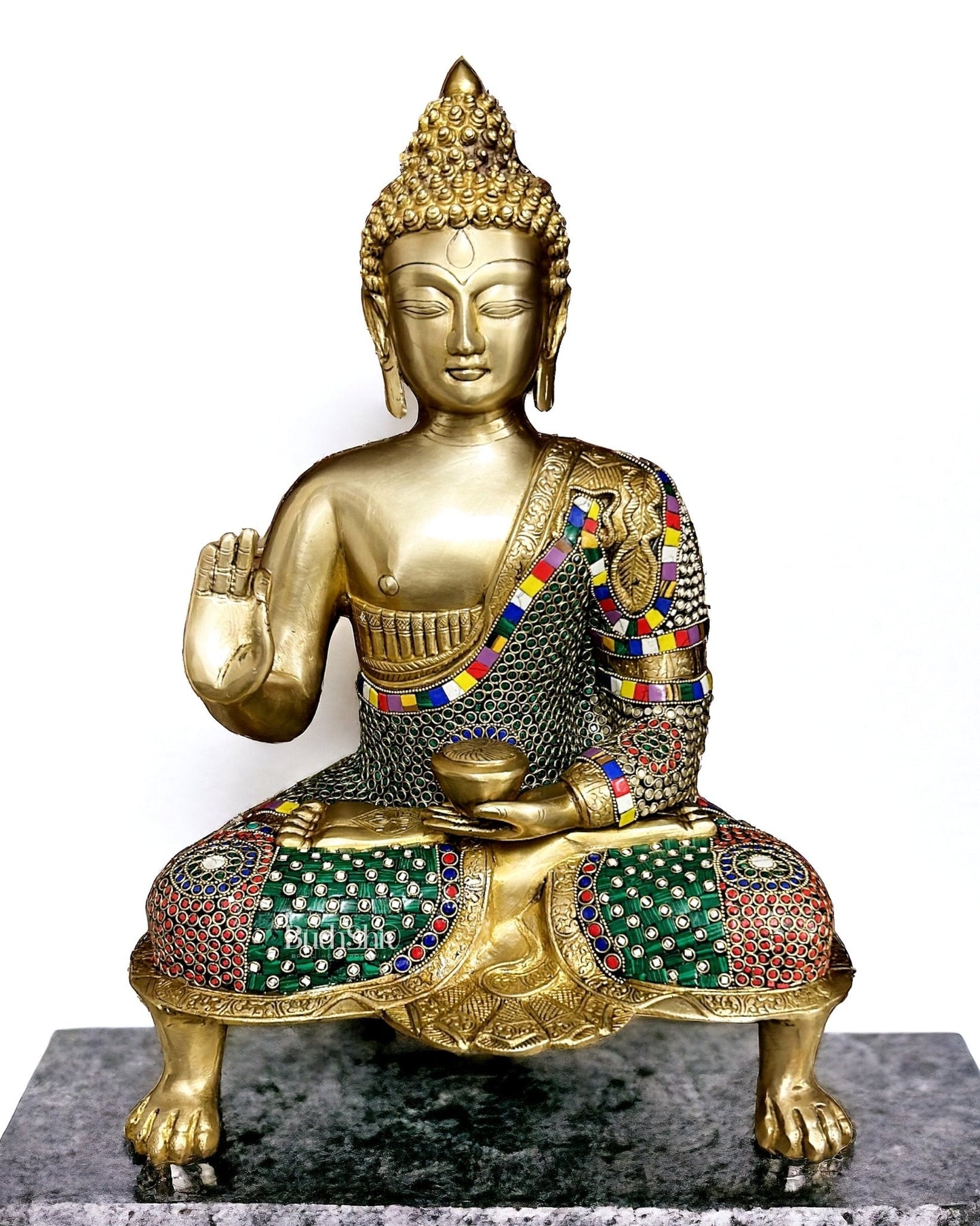 Brass Buddha Statue in Blessing Abhaya Mudra 18 inch | 100% Certified Copper & Brass - Sama Homes Idol - Brass Sculpture