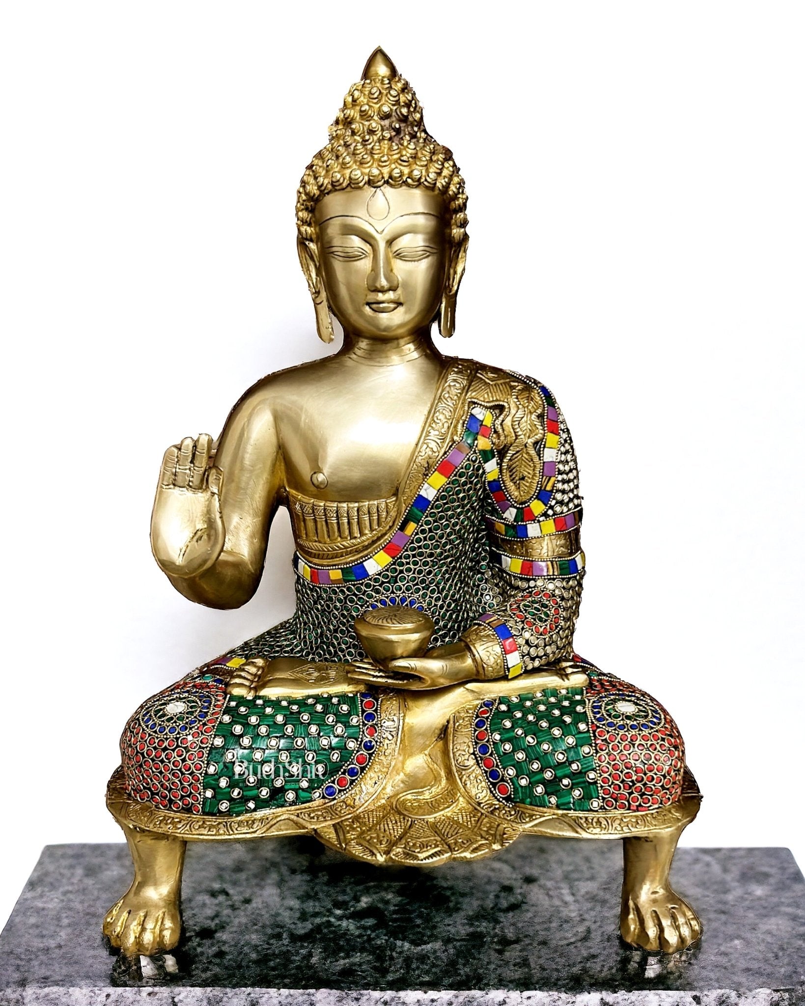 Brass Buddha Statue in Blessing Abhaya Mudra 18 inch | 100% Certified Copper & Brass - Sama Homes Idol - Brass Sculpture - Eco-friendly - Sama Homes