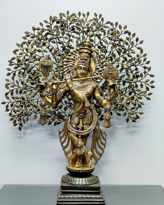 Sama Homes-brass chaturbhuja krishna with tree 36