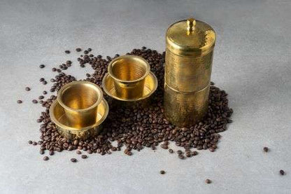 Handcrafted Brass Coffee Filter (Medium) with Davara Tumbler Set | Traditional South Indian Coffee Maker | Eco-Friendly & Ayurvedic Cookware - Sama Homes