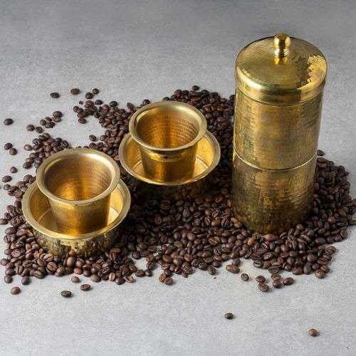 Handcrafted Brass Coffee Filter (Medium) with Davara Tumbler Set | Traditional South Indian Coffee Maker | Eco-Friendly & Ayurvedic Cookware - Sama Homes