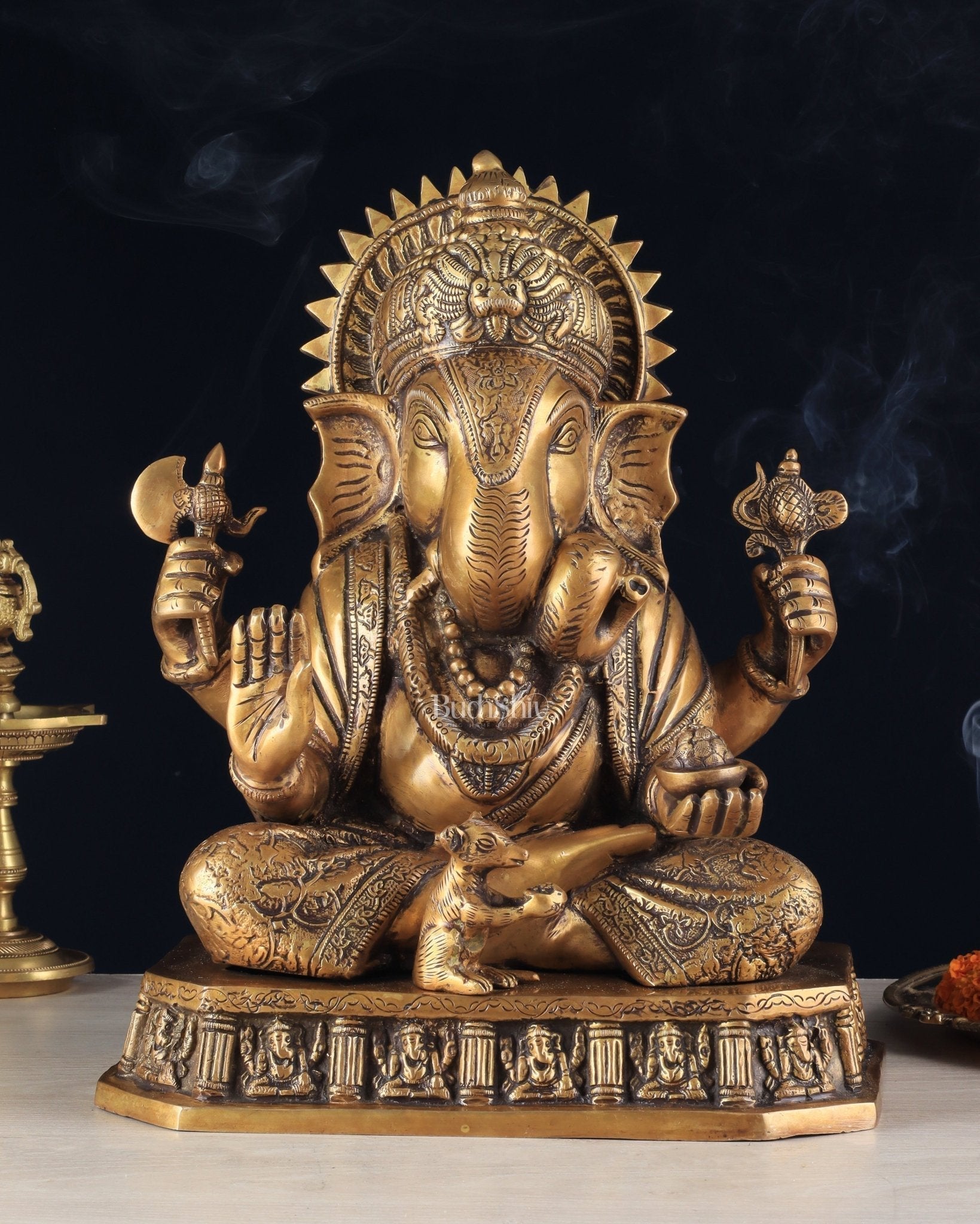 Brass Dagduseth Ganapati Statue – Divine Ganesh Idol (13.5 Inches) | 100% Certified Copper & Brass - Sama Homes Idol - Brass Sculpture - Eco-friendly - Sama Homes