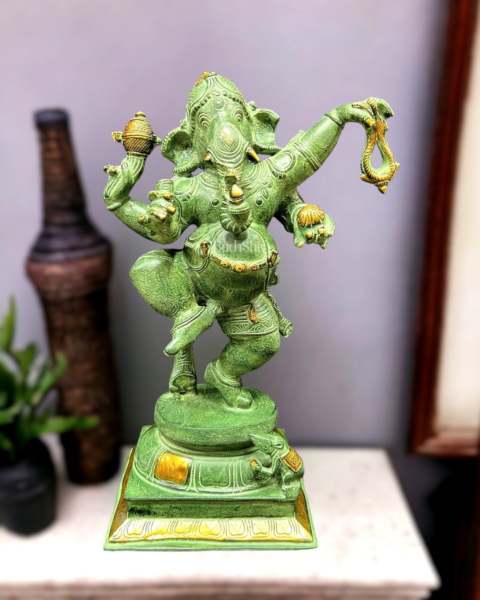 Brass Dancing Ganesha Statue - 17 inch height | 100% Certified Copper & Brass - Sama Homes Idol - Brass Sculpture - Eco-friendly - Sama Homes