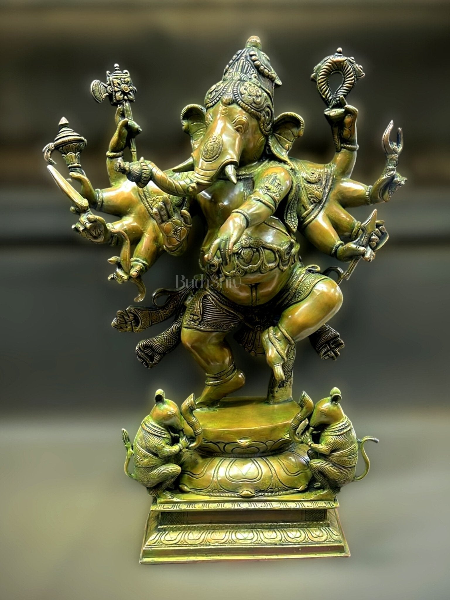 Brass Dancing Ganesha Statue - 26 Inch, Antique Bronze Patina Finish | 100% Certified Copper & Brass - Sama Homes Idol - Brass Sculpture - Eco-friendly - Sama Homes