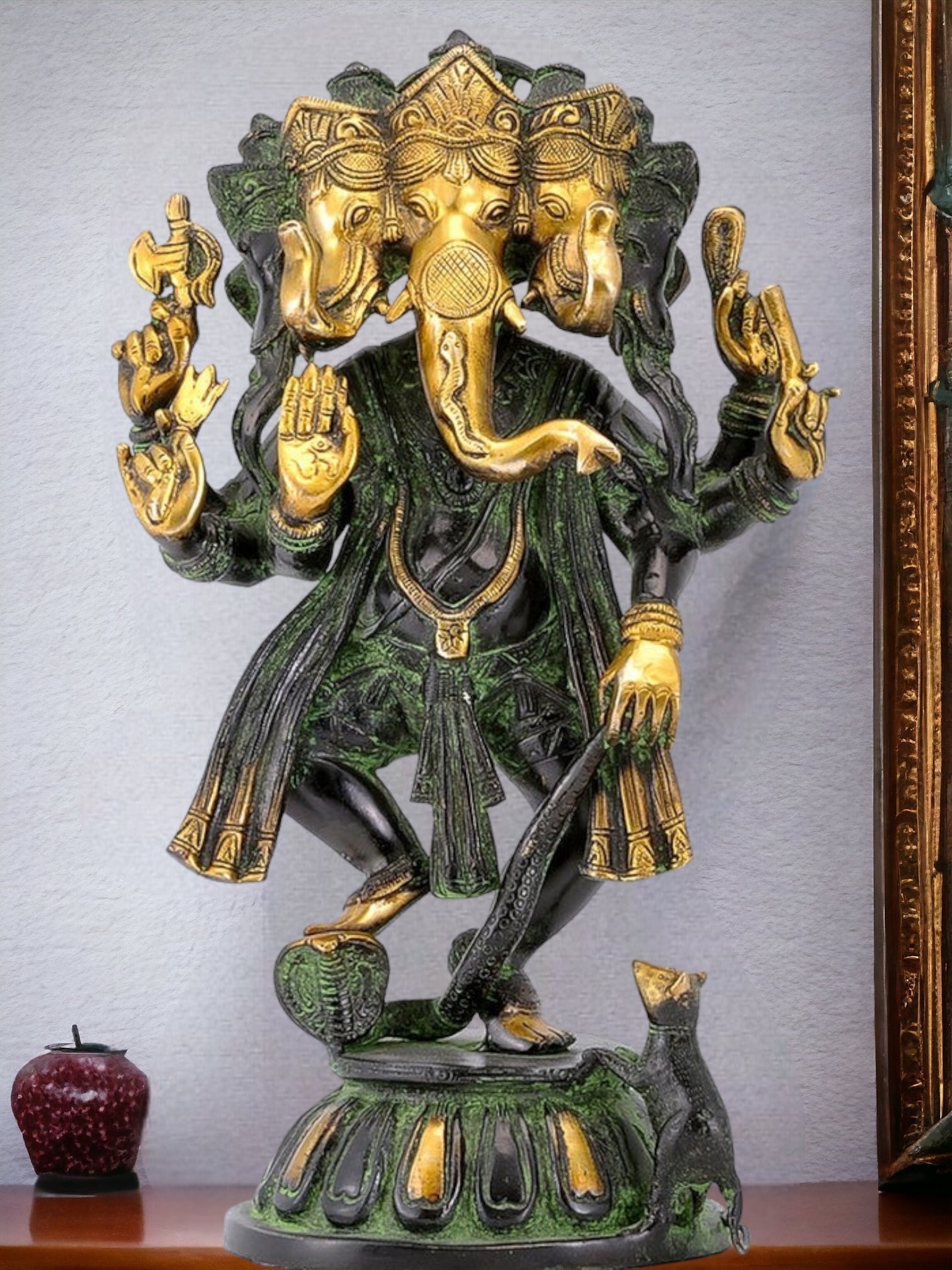 Brass Dancing Panchmukhi Ganesha with 5 heads Statue - 15 Inches | 100% Certified Copper & Brass - Sama Homes Idol - Brass Sculpture - Eco-friendly - Sama Homes