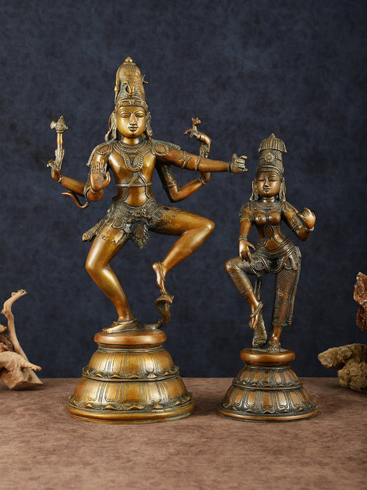 Brass Dancing Shiva and Parvati idols– 22" | 100% Certified Copper & Brass - Sama Homes Idol - Brass Sculpture