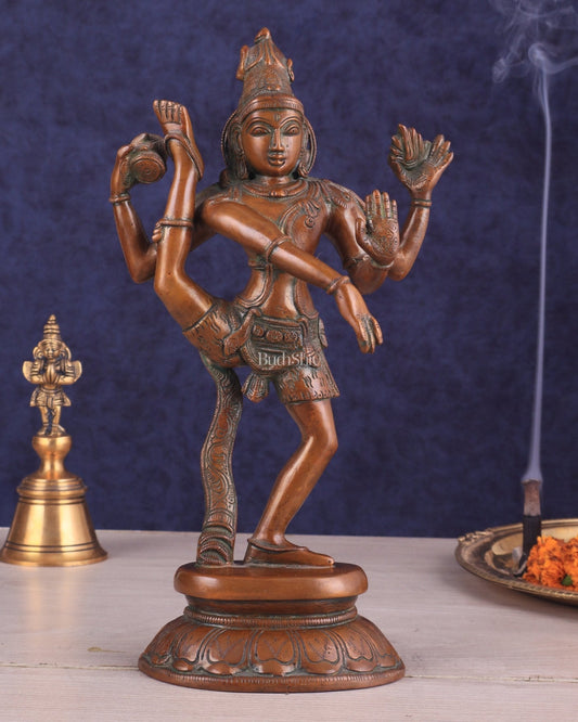 Brass Dancing Shiva Rudratandava Sculpture - Vintage Tone | 100% Certified Copper & Brass - Sama Homes Idol - Brass Sculpture