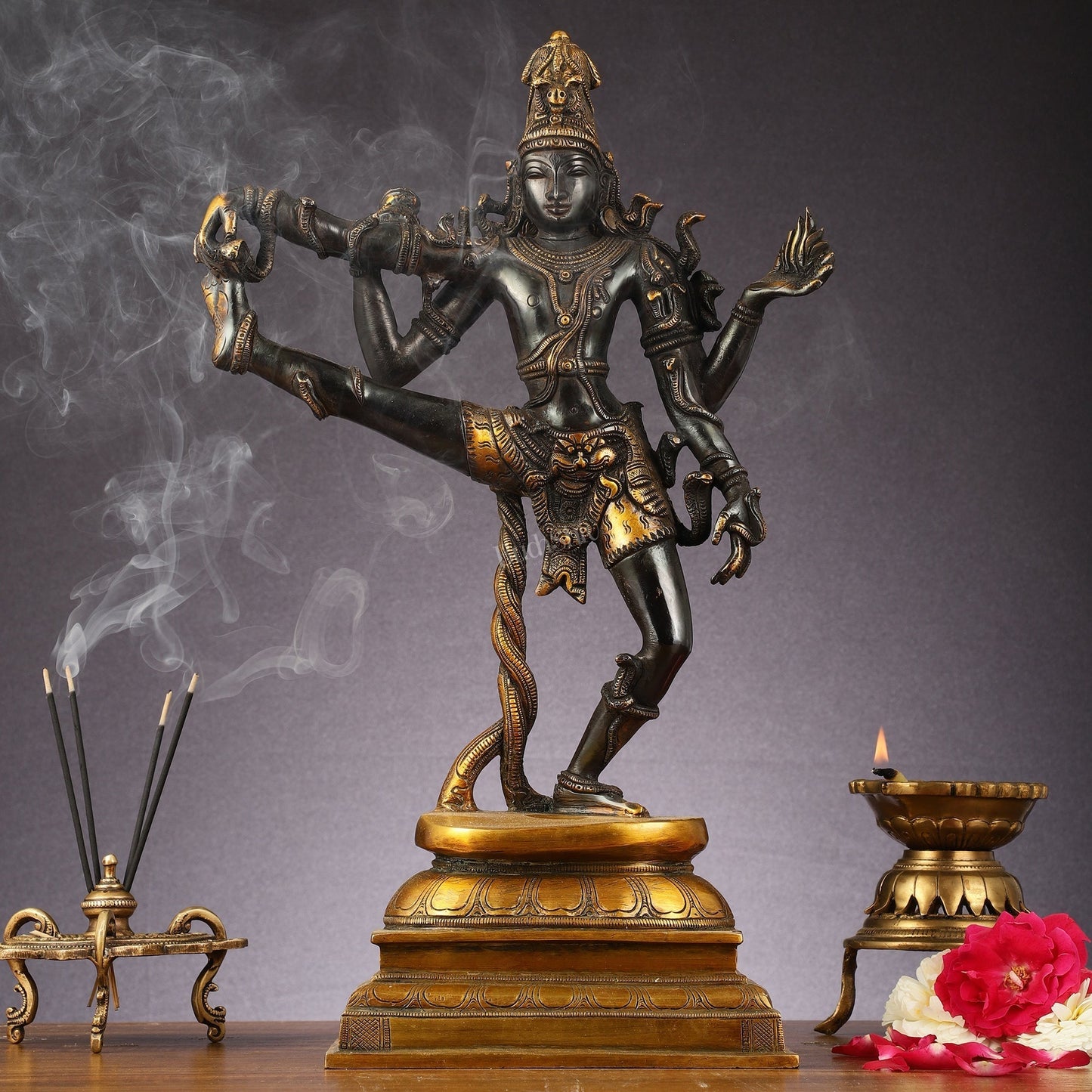 Brass Dancing Shiva Statue - Black finish - 18 " | 100% Certified Copper & Brass - Sama Homes Idol - Brass Sculpture