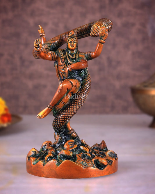 Brass Dancing Shiva Surrounded by Vasuki - Excellent Statue brown tone | 100% Certified Copper & Brass - Sama Homes Idol - Brass Sculpture