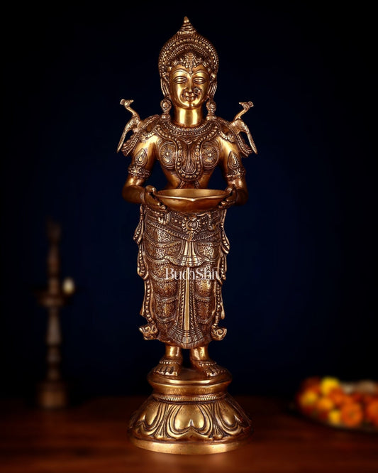 Brass Deep Lakshmi Pavaai Vilakku 30" | 100% Certified Copper & Brass - Sama Homes Idol - Brass Sculpture