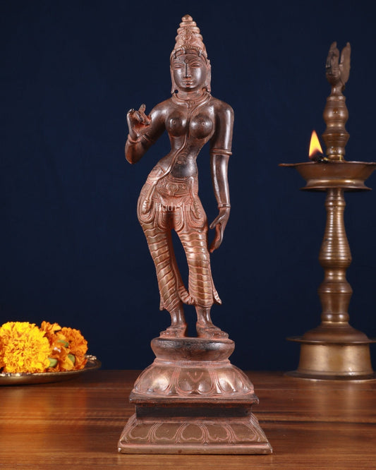 Brass Devi Parvati Uma Idol | 10 Inches | red sand finish | 100% Certified Copper & Brass - Sama Homes Idol - Brass Sculpture