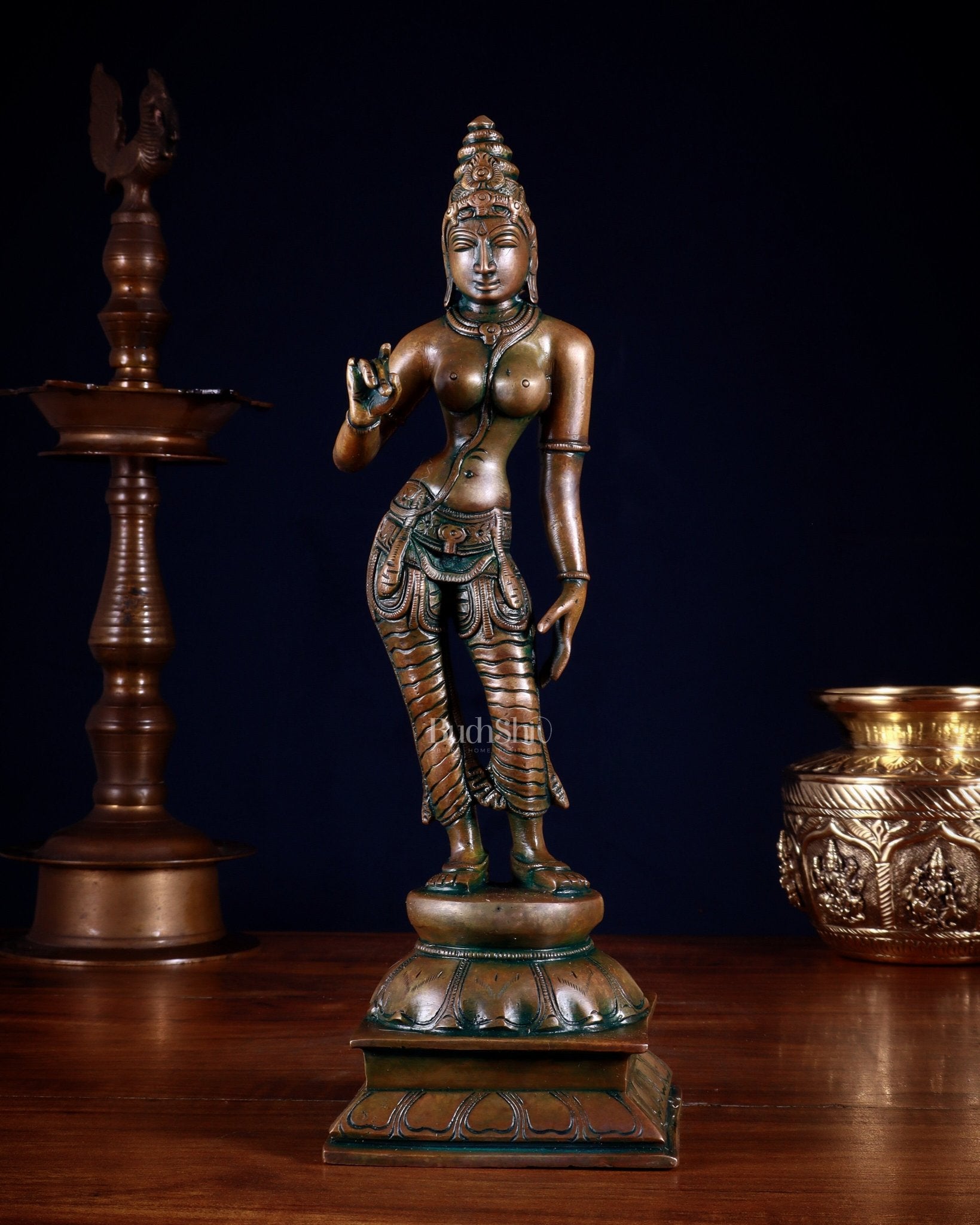 Brass Devi Uma Parvati Idol | 10 Inch chola bronze touch | 100% Certified Copper & Brass - Sama Homes Idol - Brass Sculpture - Eco-friendly - Sama Homes