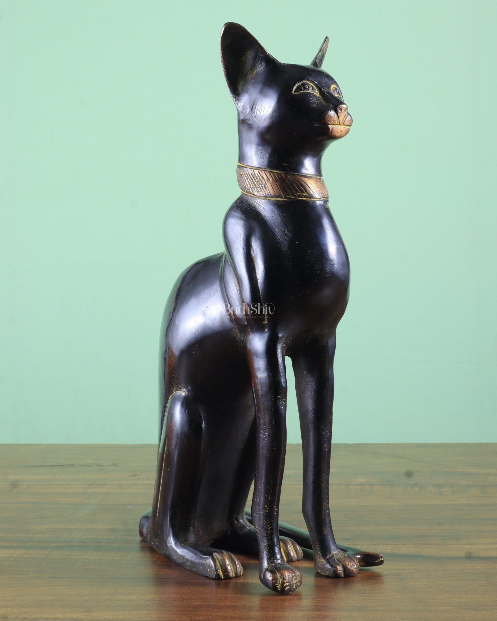 Brass Egyptian Black Cat  – Elegant Showpiece 14" | 100% Certified Copper & Brass - Sama Homes Idol - Brass Sculpture - Eco-friendly - Sama Homes