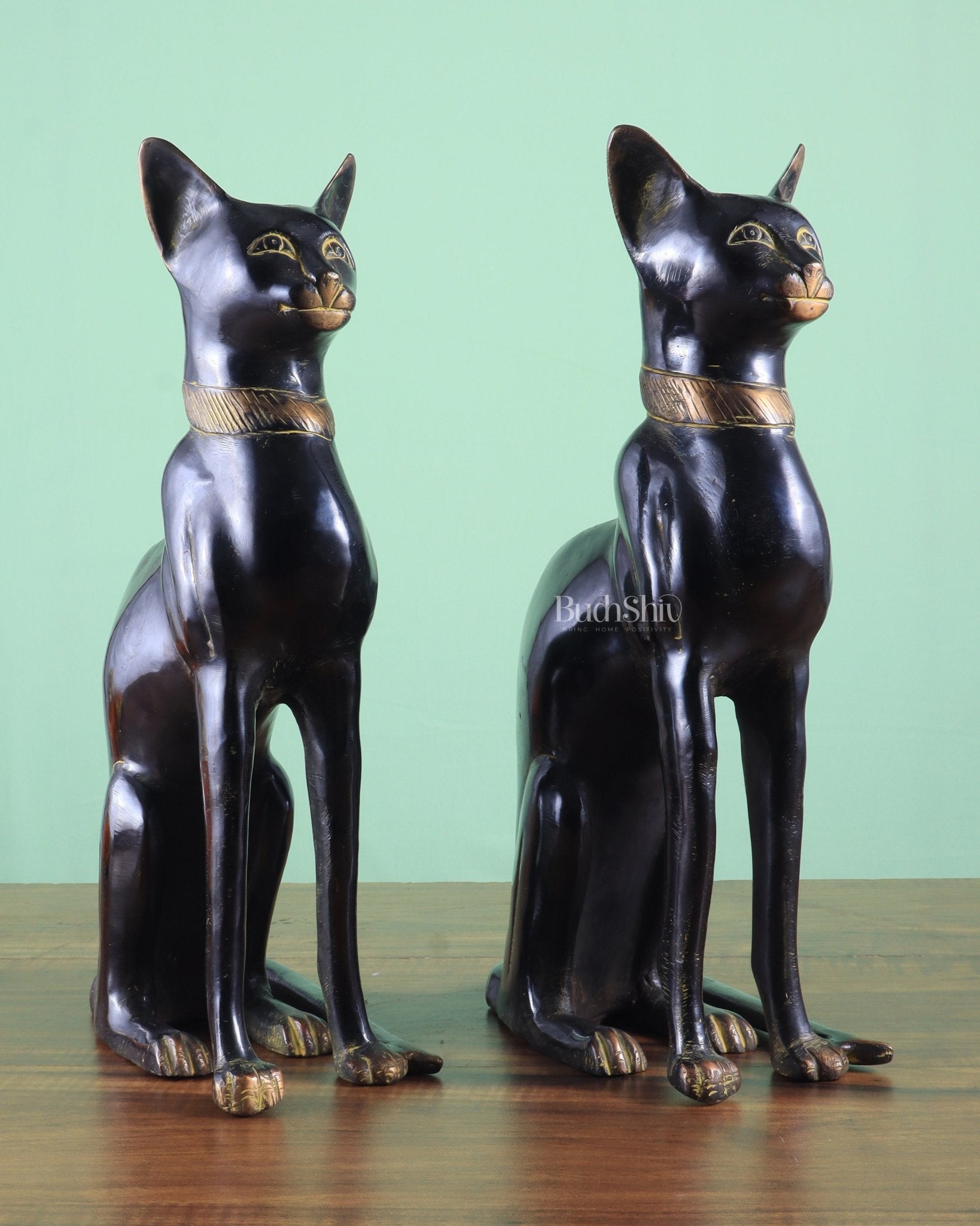 Brass Egyptian Black Cat Pair – Elegant Showpiece 14" | 100% Certified Copper & Brass - Sama Homes Idol - Brass Sculpture - Image 2