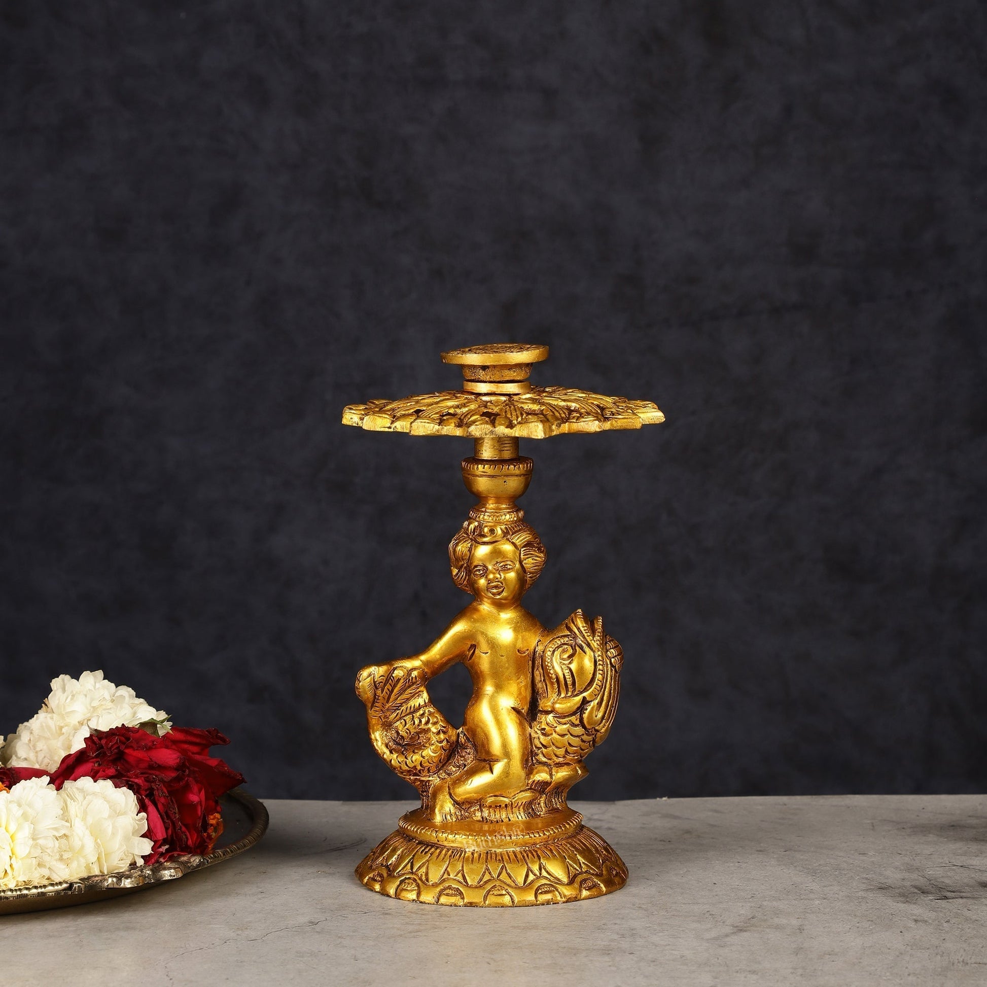 Brass Elegant Angel Table Showpiece Candle Holder 6" | 100% Certified Copper & Brass - Sama Homes Idol - Brass Sculpture - Eco-friendly - Sama Homes