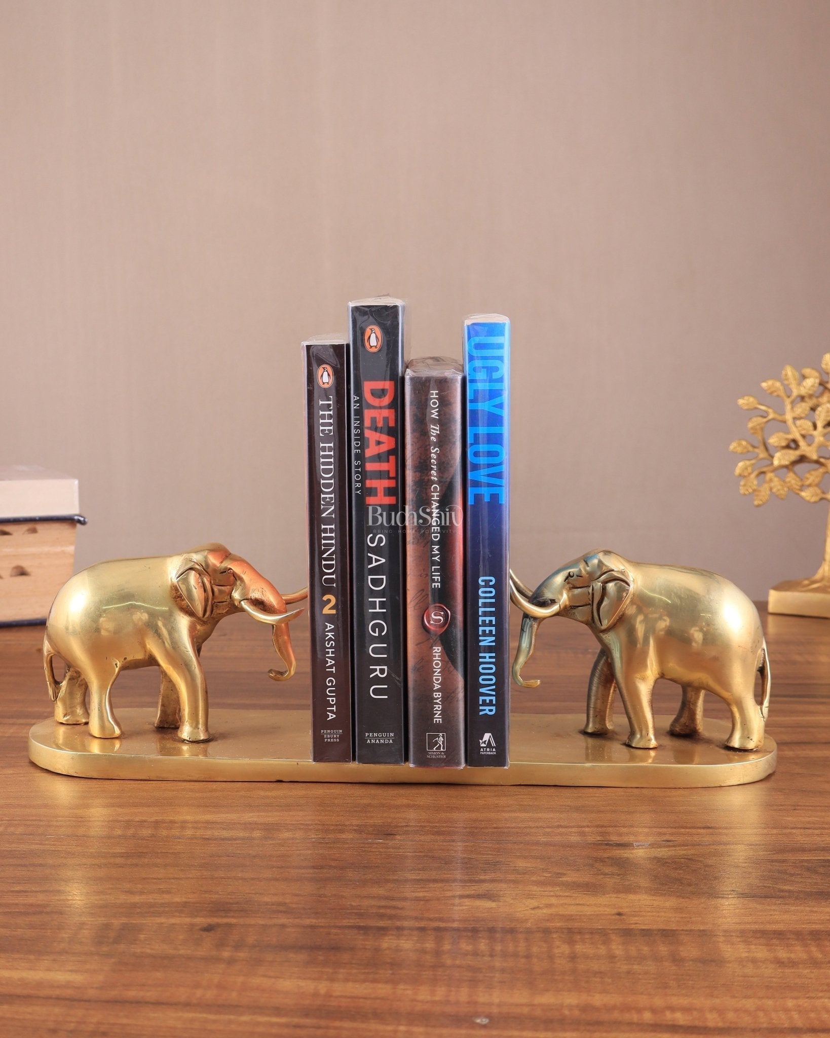 Brass Elephant Book Holder Showpiece – Pair 14.5" - Eco-friendly - Sama Homes
