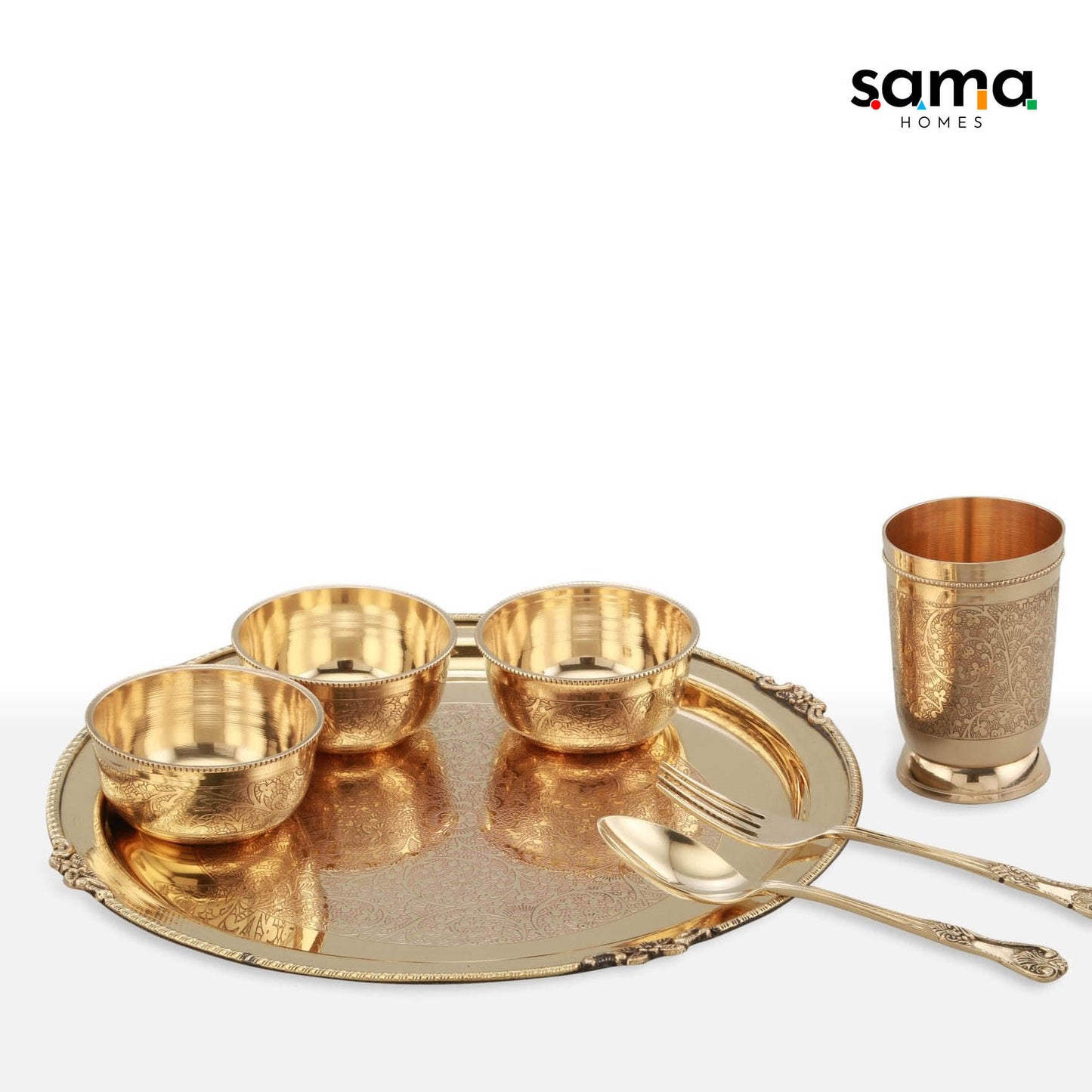 7 Pieces Brass Etched Dinner Set