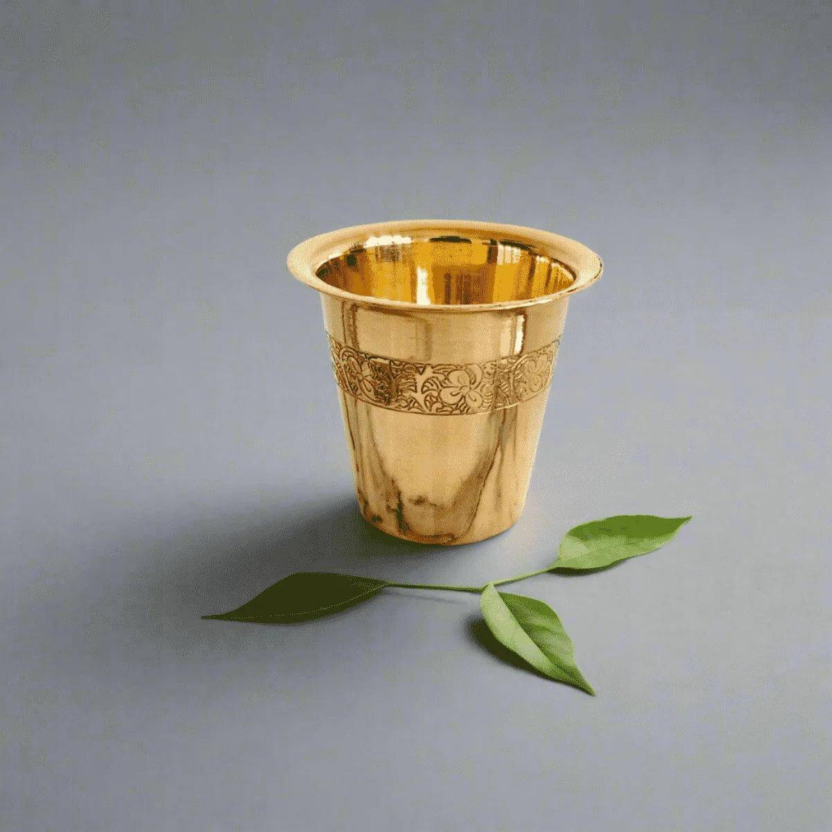 Handcrafted Brass Etched Tea Glass – 120ml, Traditional Indian Drinkware – Sama Homes - Eco-friendly - Sama Homes