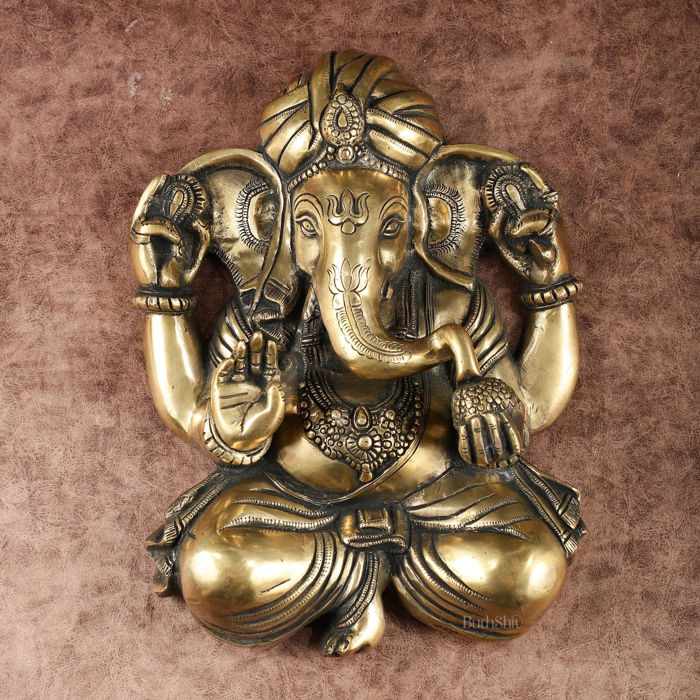 Brass Full Body Lord Ganesha Wall Hanging – 14 Inch | 100% Certified Copper & Brass - Sama Homes Idol - Brass Sculpture