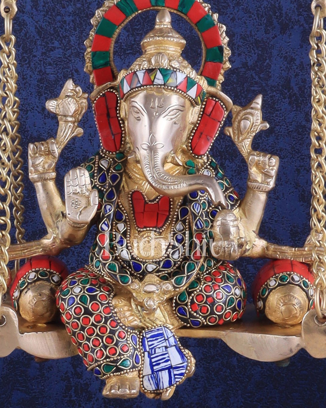 Brass Ganesha idol on large Swing jhoola - 26 inch large | 100% Certified Copper & Brass - Sama Homes Idol - Brass Sculpture - Eco-friendly - Sama Homes