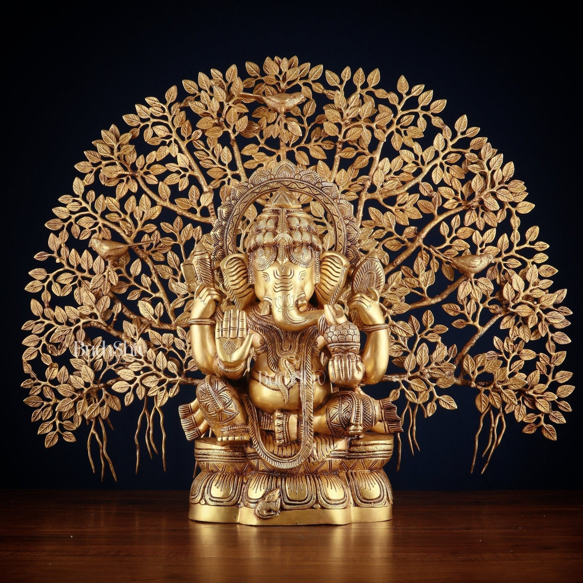 Brass Ganesha Idol Superfine Carvings & Kalpavriksha Tree – Entrance Decor Combo | 100% Certified Copper & Brass - Sama Homes Idol - Brass Sculpture - Eco-friendly - Sama Homes