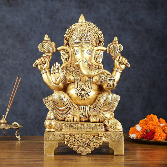 Brass Ganesha Statue  – 16.5 Inch | 100% Certified Copper & Brass - Sama Homes Idol - Brass Sculpture