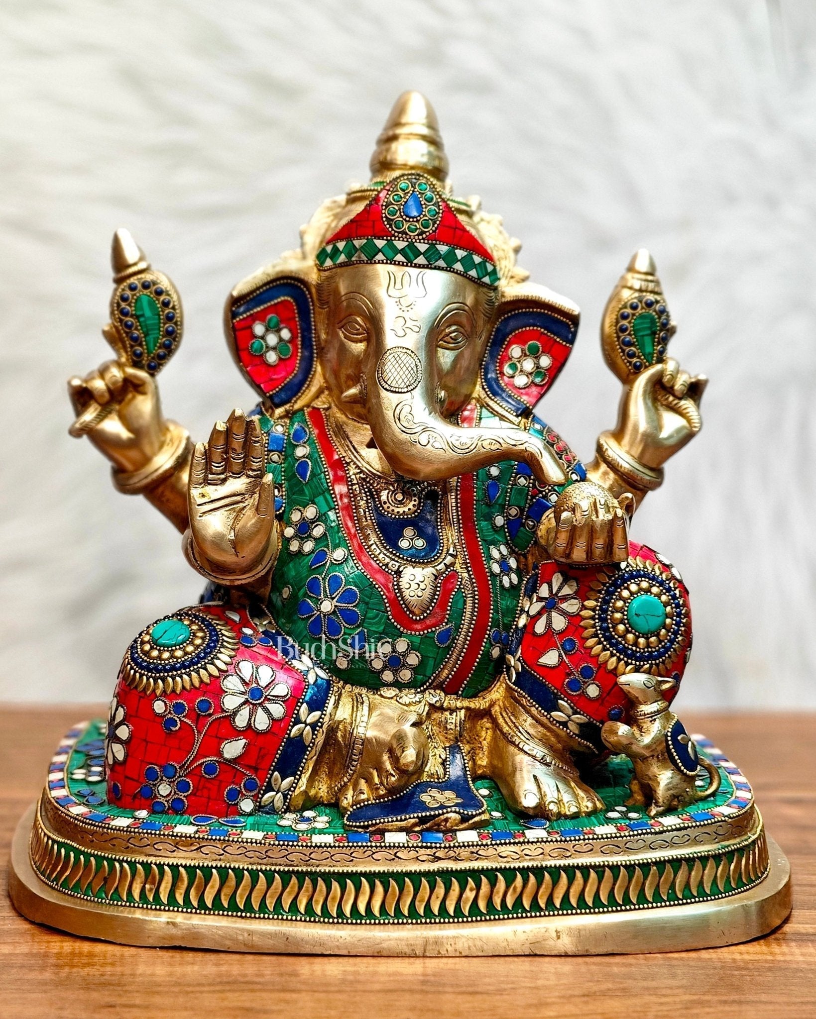 Brass Ganesha statue unique work - 15 inch | 100% Certified Copper & Brass - Sama Homes Idol - Brass Sculpture - Eco-friendly - Sama Homes