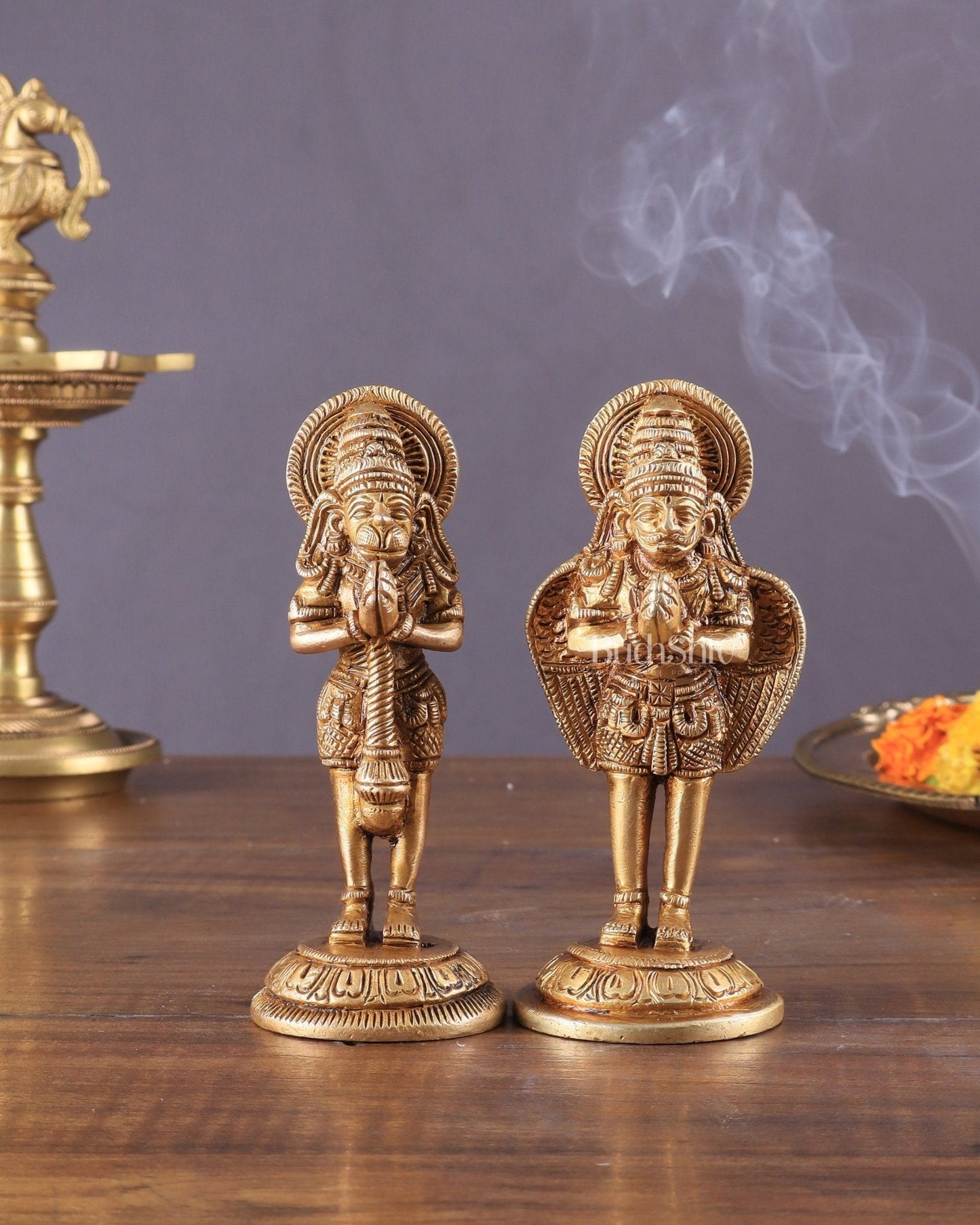 Brass Garuda and Hanuman Pair – Divine Statues 4" | 100% Certified Copper & Brass - Sama Homes Idol - Brass Sculpture