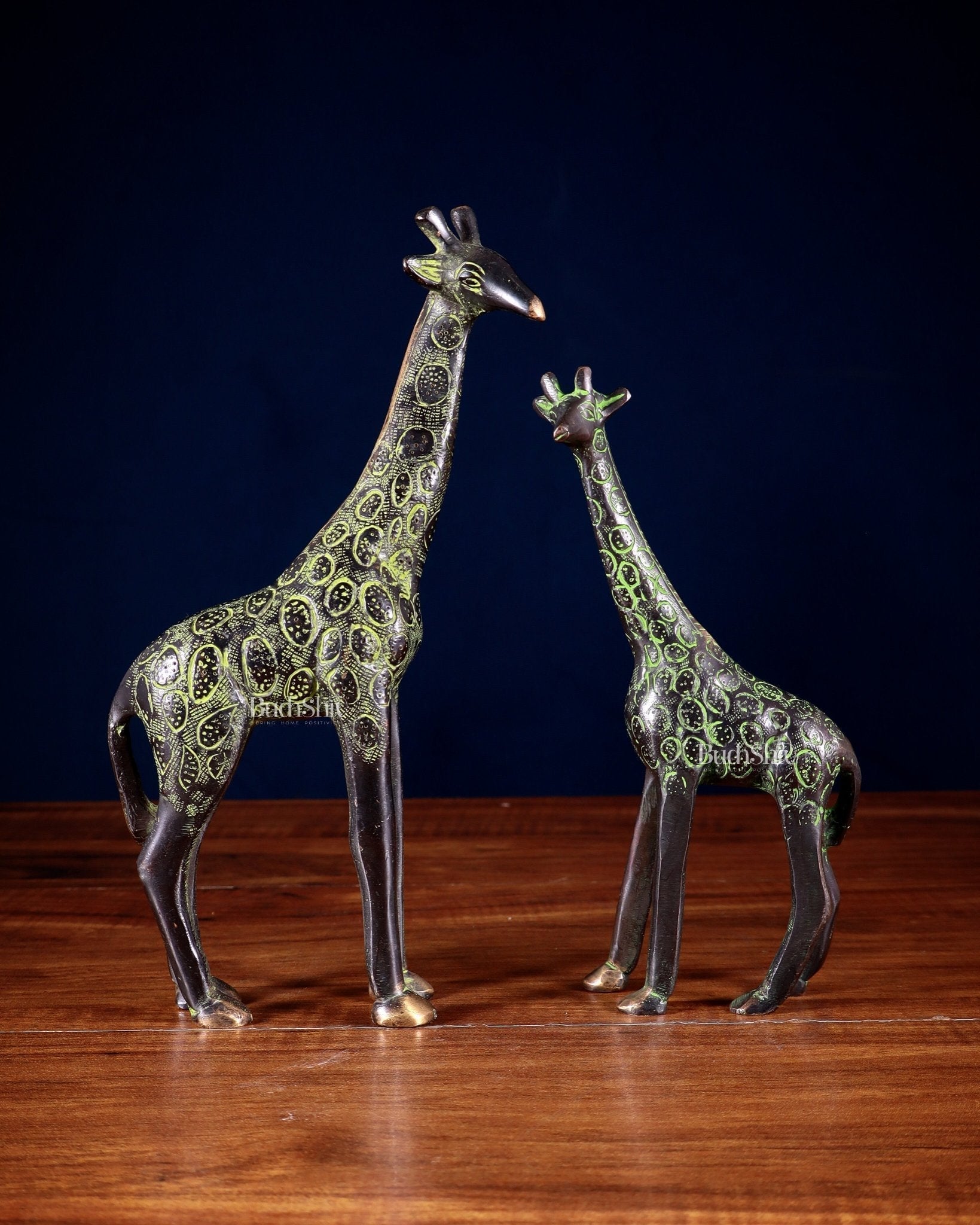 Brass Giraffe Decorative Pair – Handcrafted Animal Figurines 9" | 100% Certified Copper & Brass - Sama Homes Idol - Brass Sculpture - Eco-friendly - Sama Homes