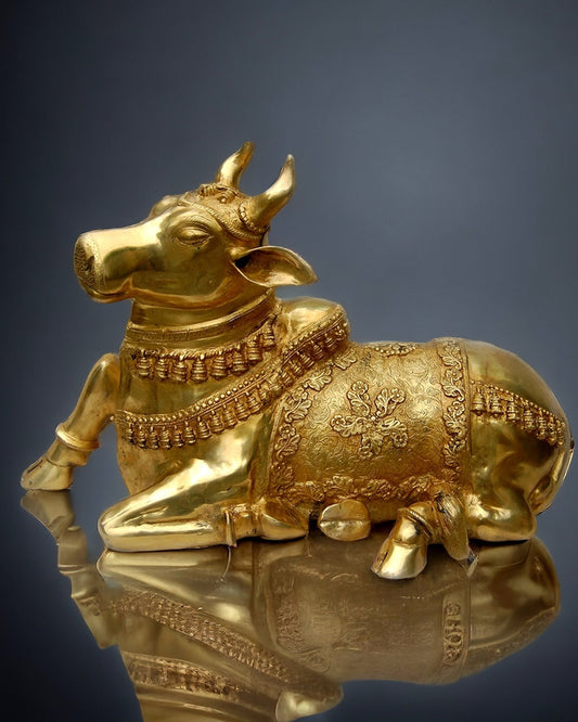 Brass Glossy Large Nandi Sculpture 34 inch | 100% Certified Copper & Brass - Sama Homes Idol - Brass Sculpture