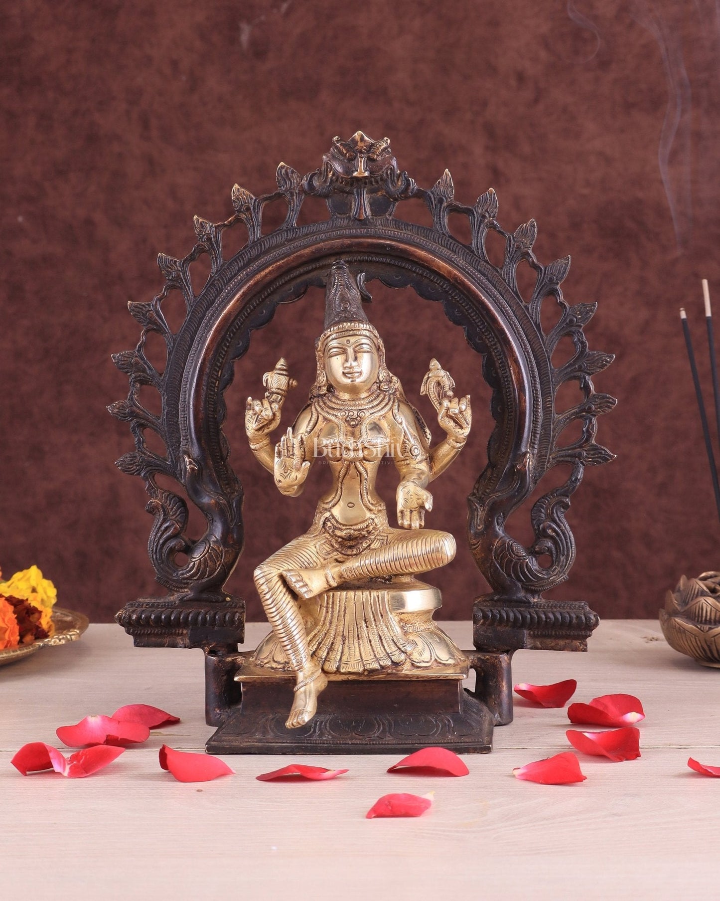 Brass Goddess Lakshmi as Bhuvaneshwari Statue – 10" | 100% Certified Copper & Brass - Sama Homes Idol - Brass Sculpture