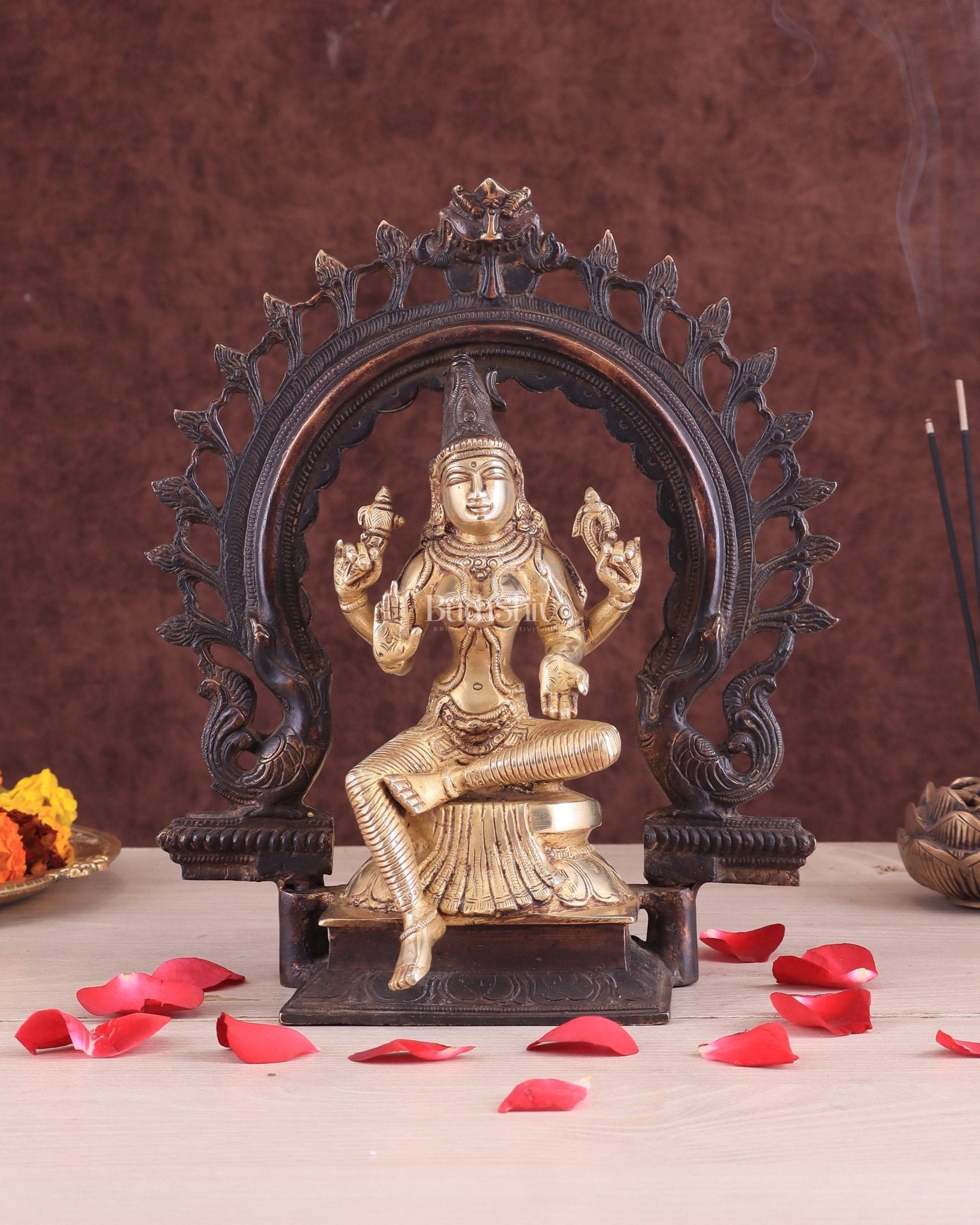 Brass Goddess Lakshmi as Bhuvaneshwari Statue – 10" | 100% Certified Copper & Brass - Sama Homes Idol - Brass Sculpture - Eco-friendly - Sama Homes