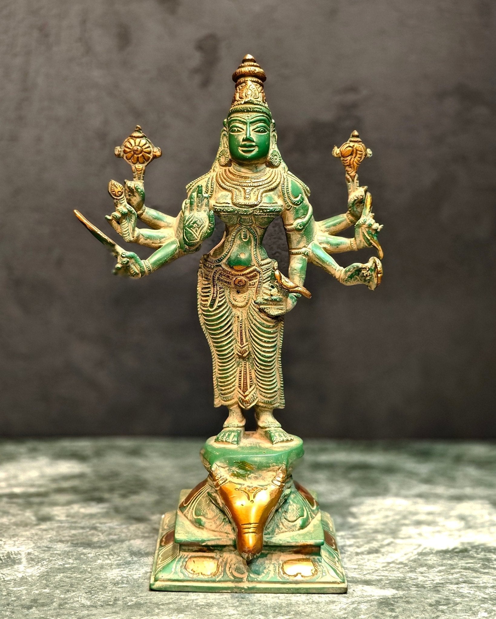 Brass Goddess Narayani Statue | 12" | 100% Certified Copper & Brass - Sama Homes Idol - Brass Sculpture - Eco-friendly - Sama Homes