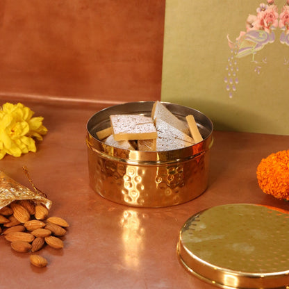 Brass Storage Dabba Hammered Container - Sama Homes