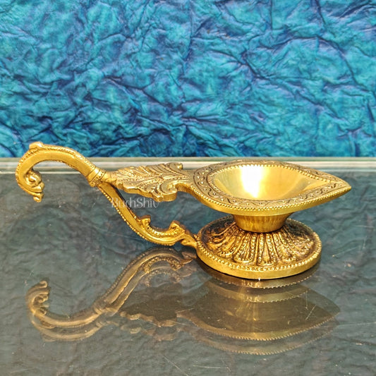 Sama Homes-brass handcrafted aarti diya with handle