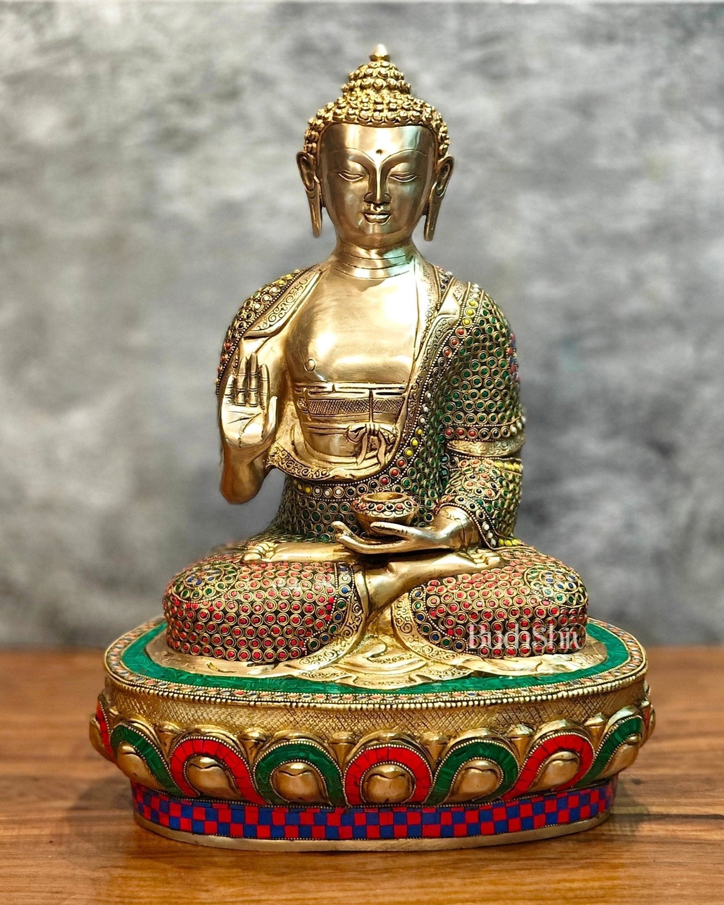 Brass Handcrafted Buddha Statue 21 inch | 100% Certified Copper & Brass - Sama Homes Idol - Brass Sculpture