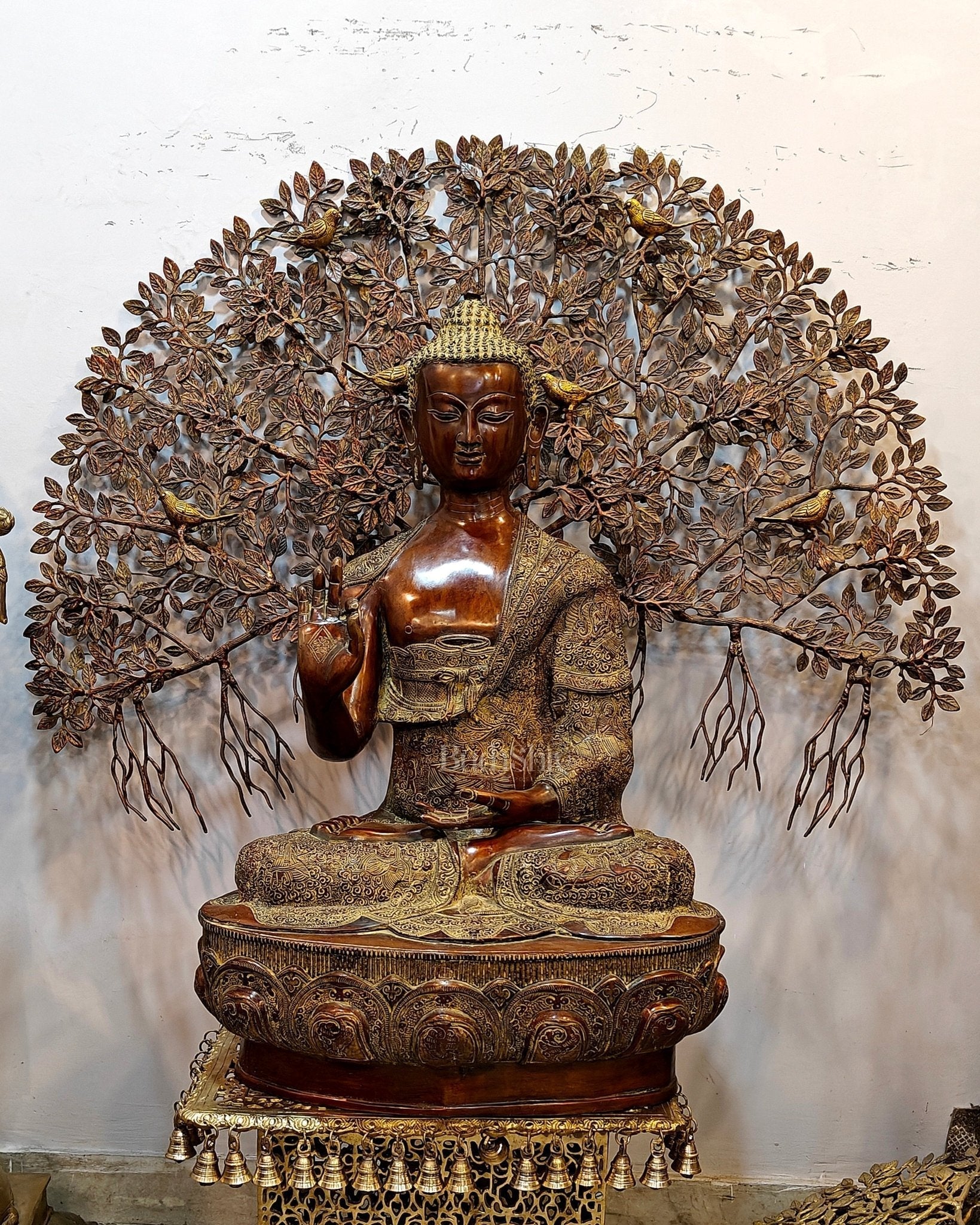 Brass Handcrafted Buddha Statue with Bodhi tree 43" | 100% Certified Copper & Brass - Sama Homes Idol - Brass Sculpture - Eco-friendly - Sama Homes